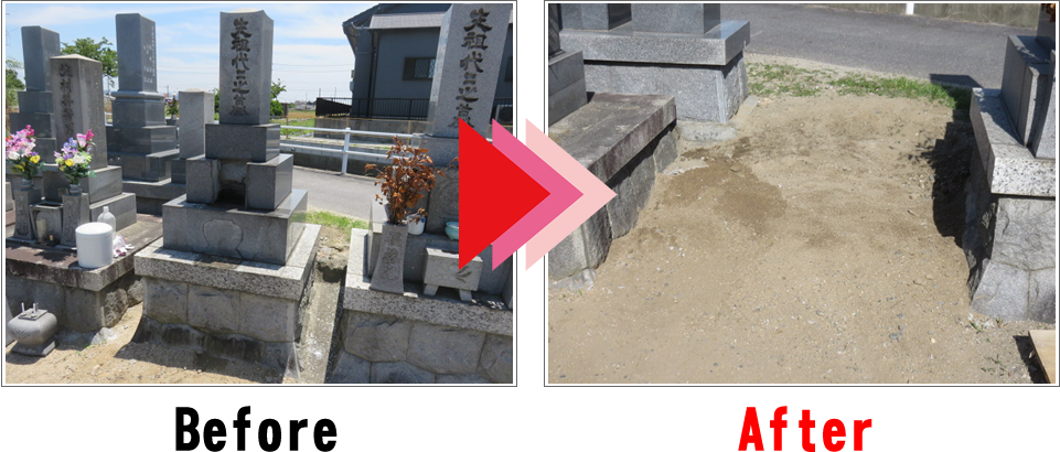 墓石の撤去前と撤去後の写真